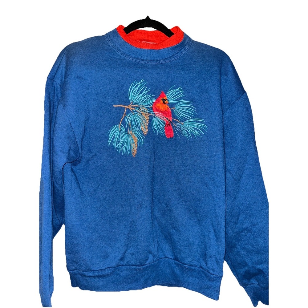Morning Sun Cardinal Red Bird Woman Medium Sweatshirt Double Collar Embroidered